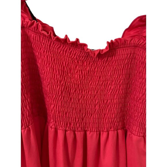 White Birch Pink Smocked Flowy Womens Top Ruffled Straps Small - Picture 6 of 14